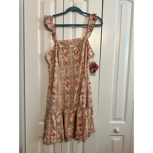 Agua Bendita X Target Womens XXL Light Pink Floral Tiered Mini Dress With Pocket - Picture 3 of 9
